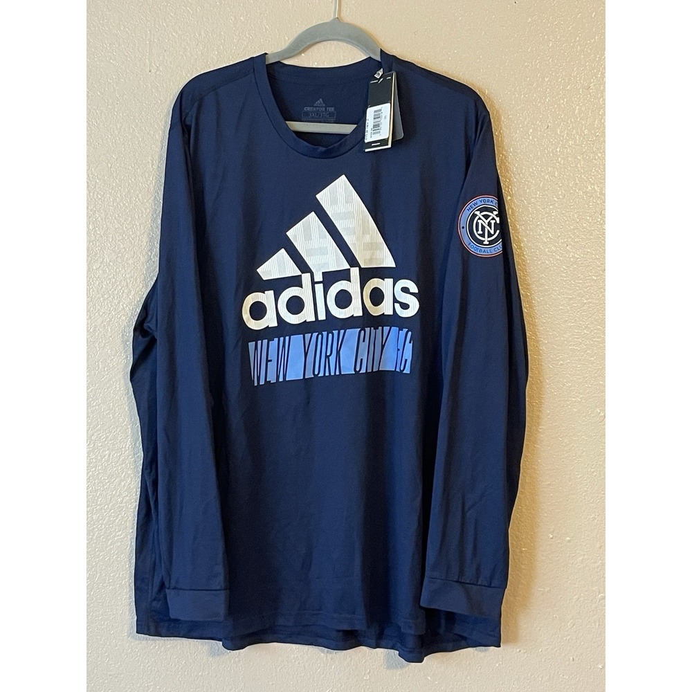 Men's 3XL NWT New York City FC Adidas Vintage AeroReady Long Sleeve Shirt Navy - Picture 1 of 8